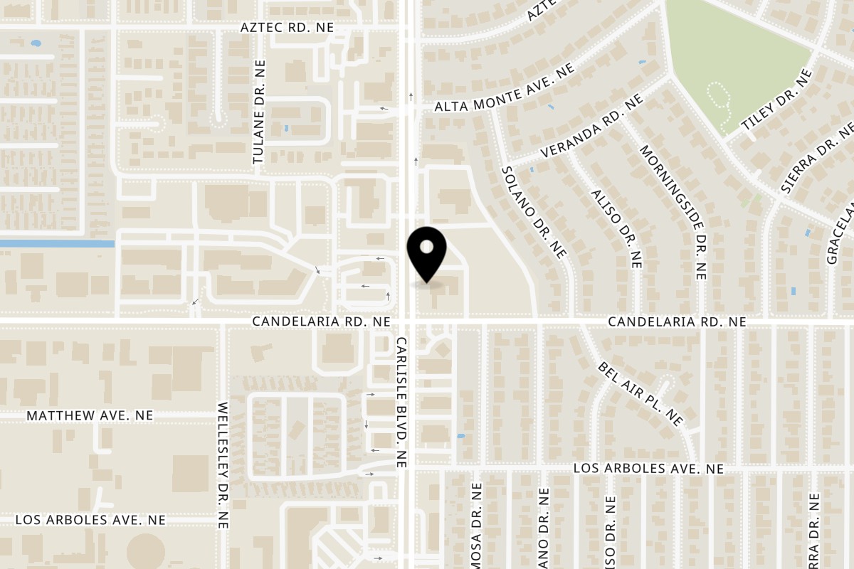 Map showing the location of The Sandwich Company on 3100 Carlisle Blvd NE A in Albuquerque